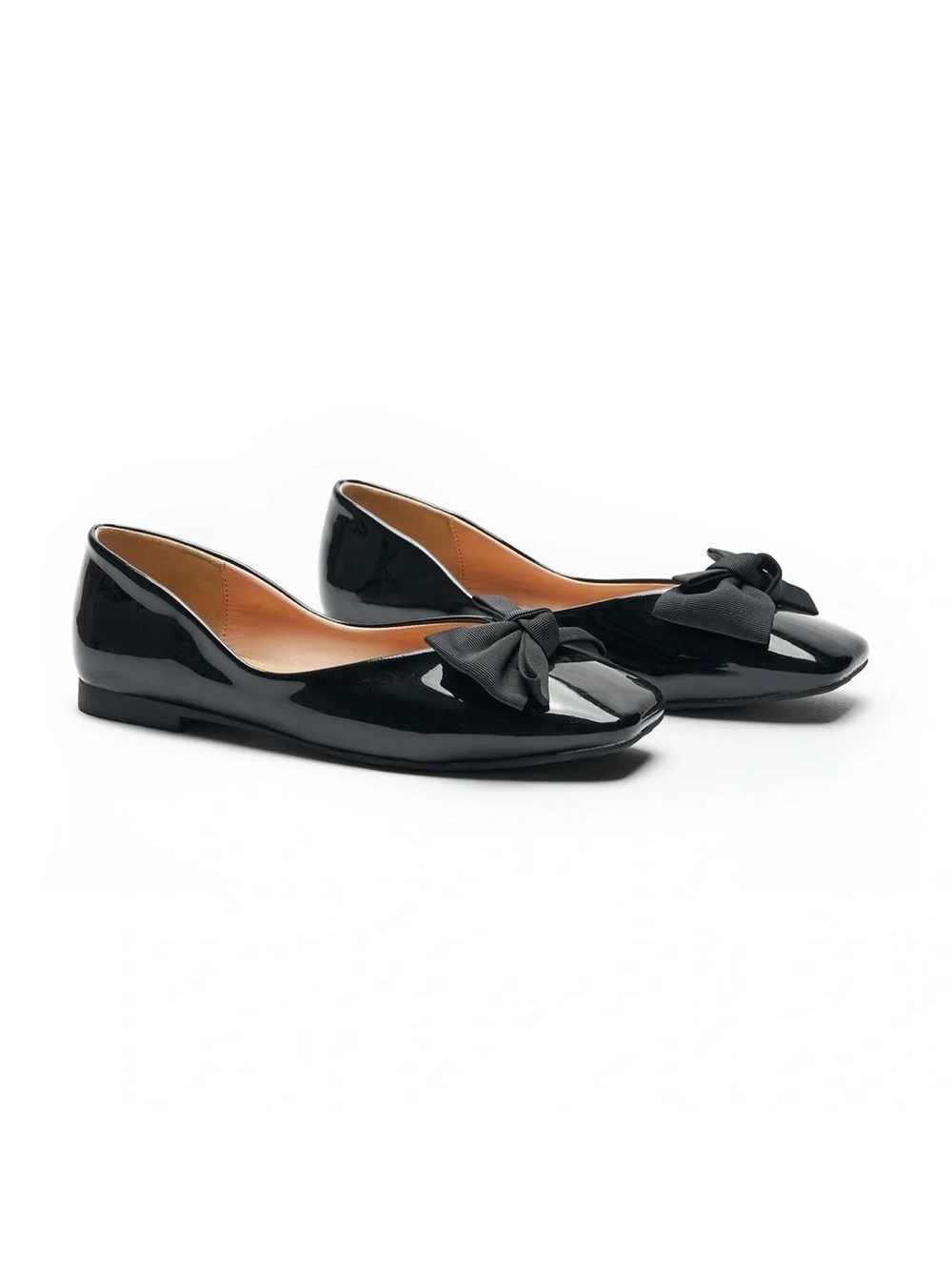 C.Paravano Black Patent Leather Square Toe Bow Ballet Flats NWOB Size 39